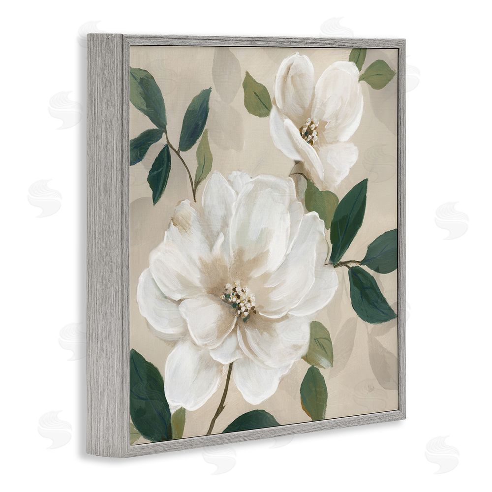 Nan Serene White Magnolia Study Gray Framed Giclee Wall Art Print