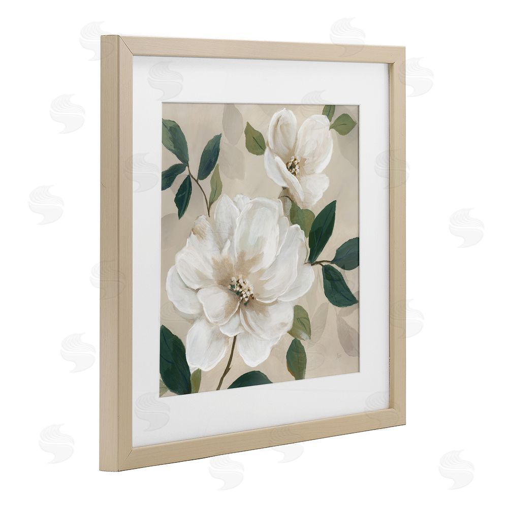 Nan Serene White Magnolia Study Brown Framed Print Under Glass Wall Art