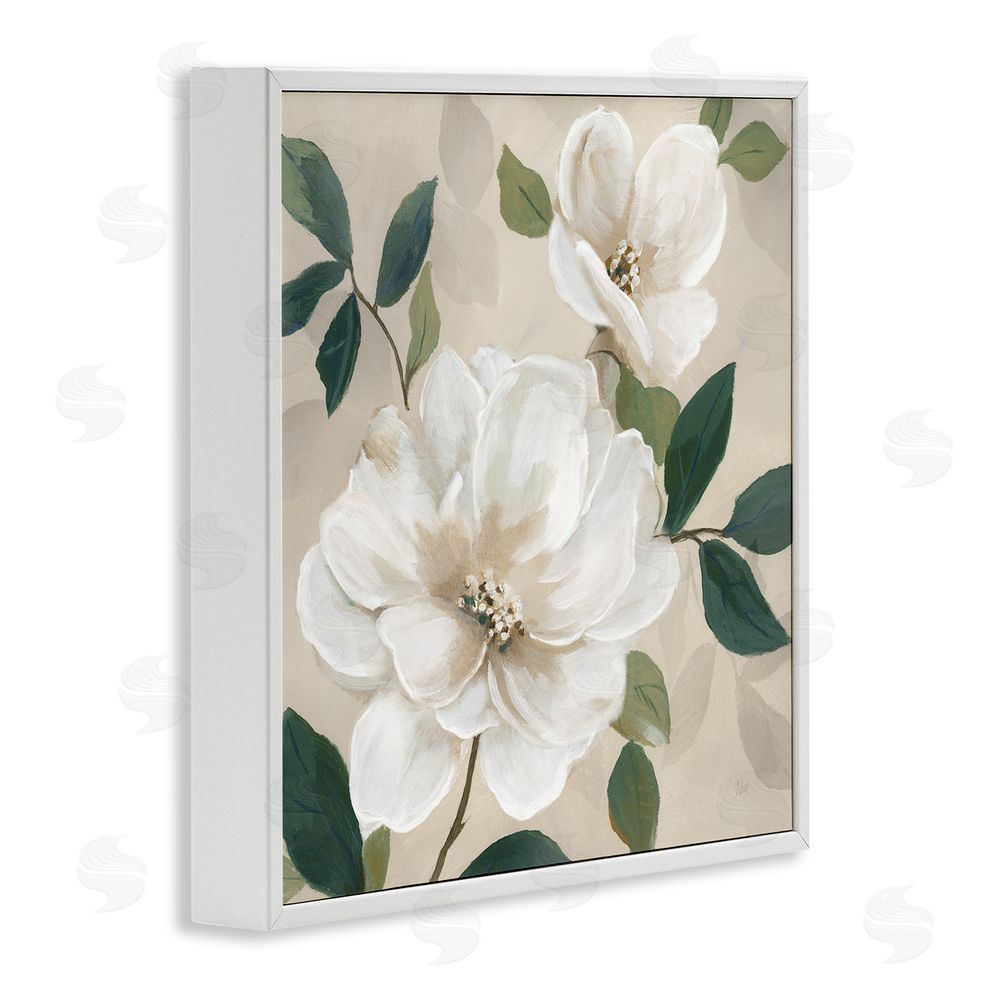 Nan Serene White Magnolia Study White Framed Giclee Wall Art Print