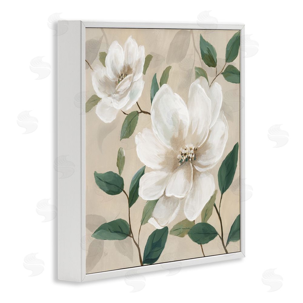 Nan Serene White Blossom with Leaves White Framed Giclee Wall Art Print