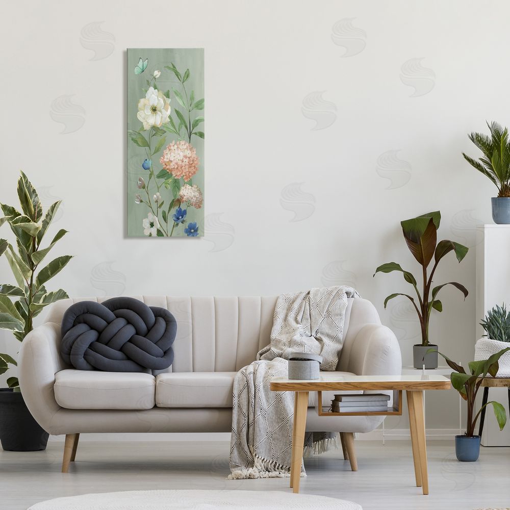 Nan Mint Floral Cluster & Butterfly Stretched Canvas Wall Art in Room