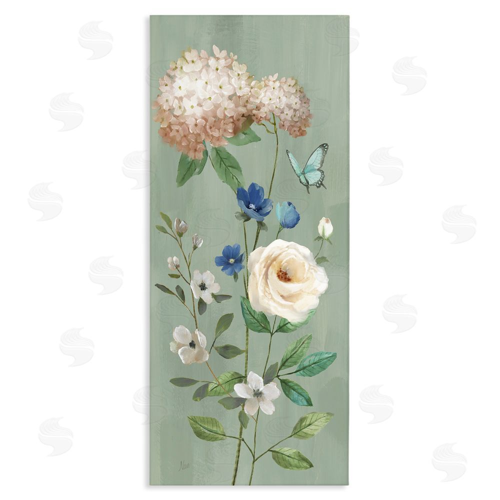 Nan Hydrangea & Rose with Butterfly Stretched Canvas Wall Art Print