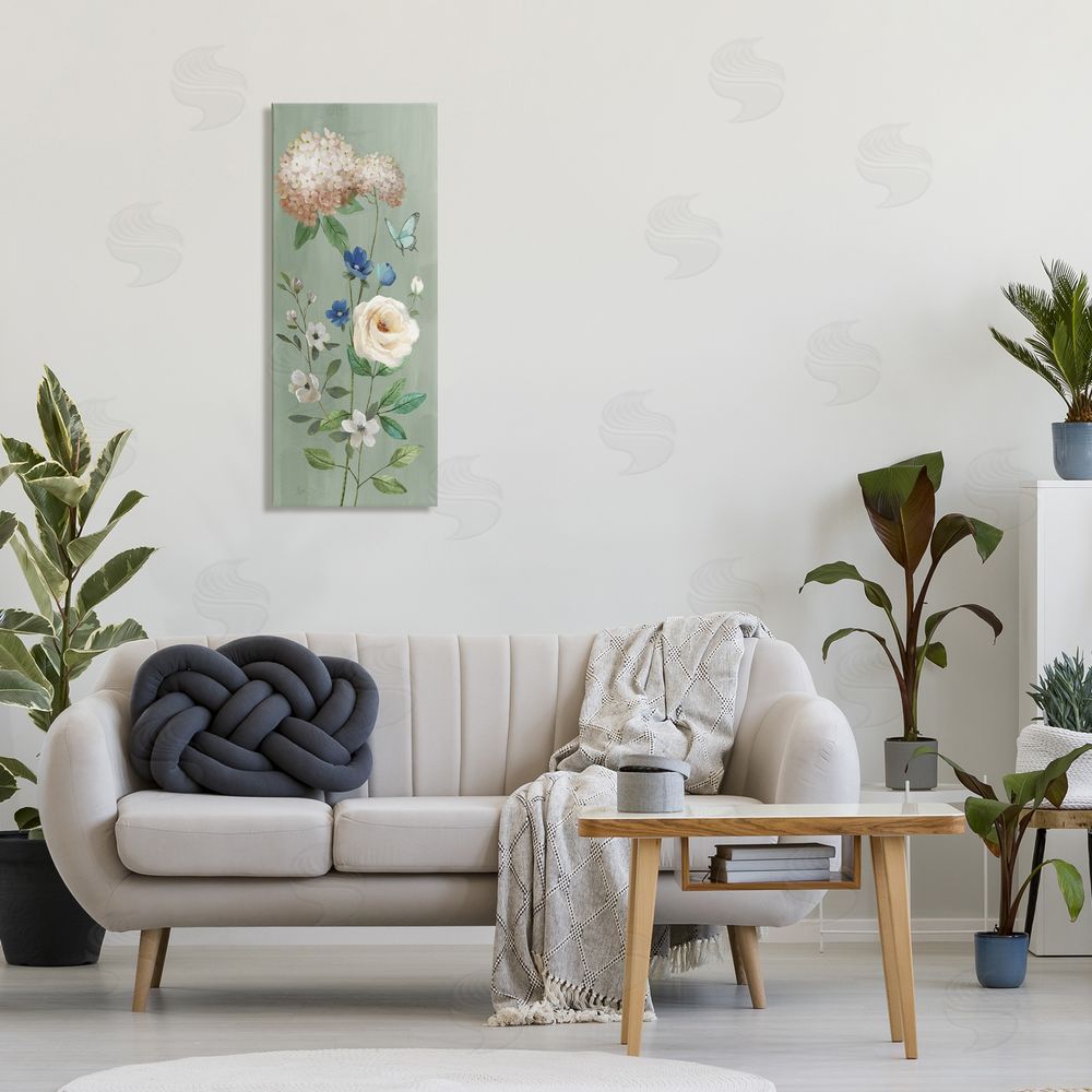 Nan Hydrangea & Rose with Butterfly Stretched Canvas Wall Art in Room