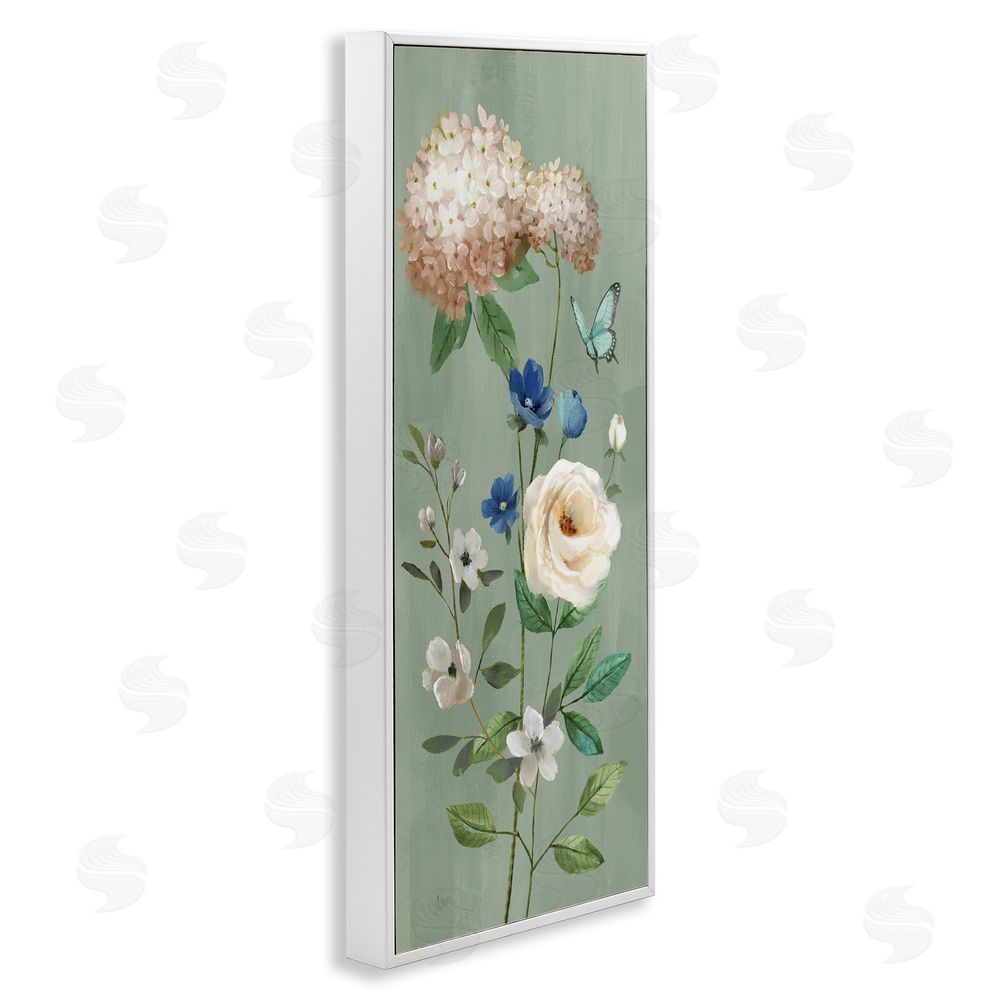 Nan Hydrangea & Rose with Butterfly White Framed Giclee Wall Art Print