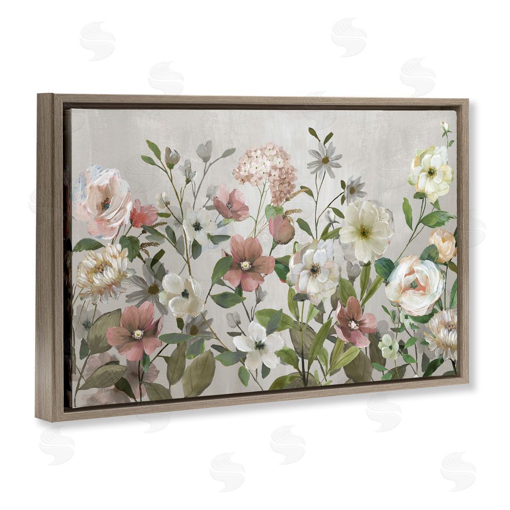 Nan Garden Meadow Arrangement Brown Floating Frame Canvas Wall Art Print