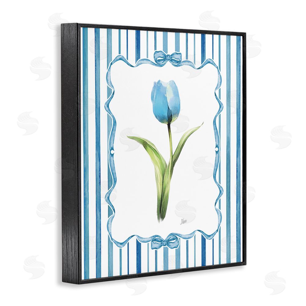 Nan Single Blue Tulip Stripes Black Framed Giclee Wall Art Print