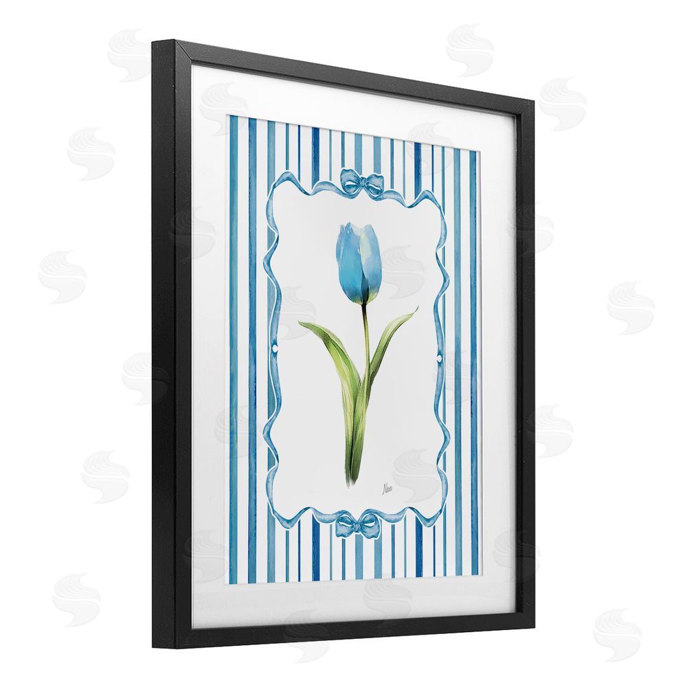 Nan Single Blue Tulip Stripes Black Framed Print Under Glass Wall Art