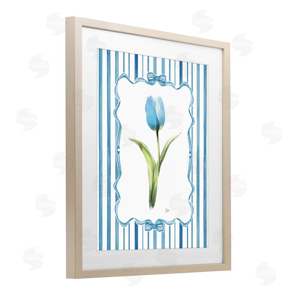 Nan Single Blue Tulip Stripes Brown Framed Print Under Glass Wall Art