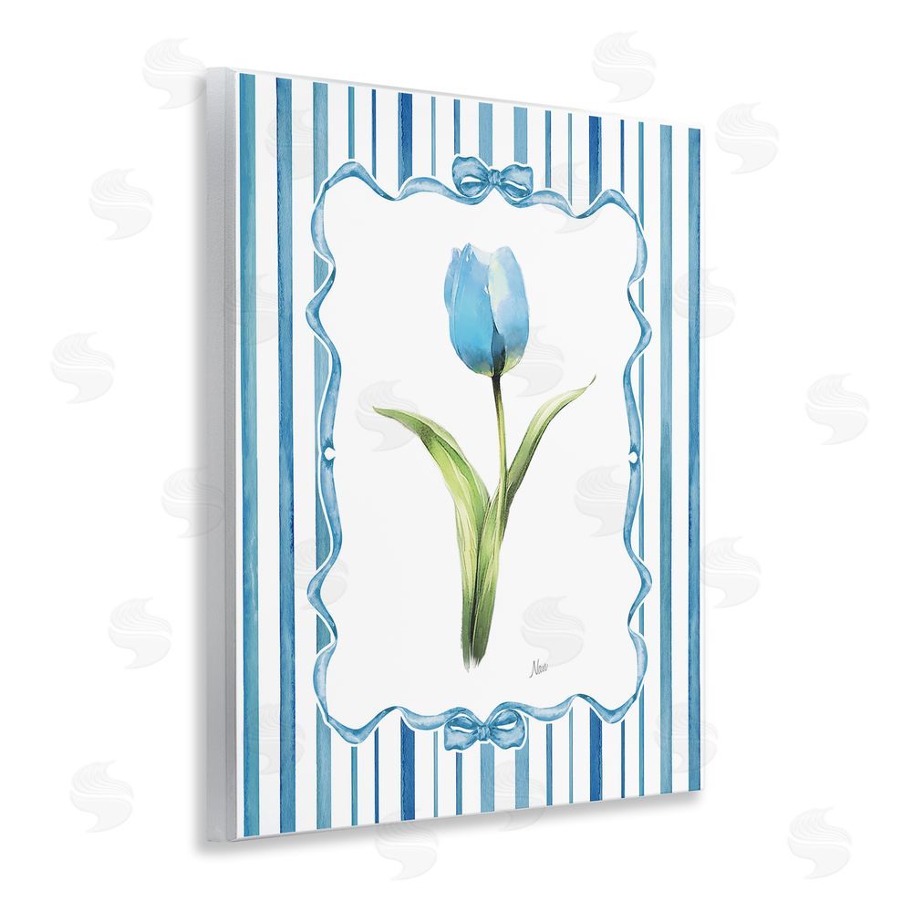 Nan Single Blue Tulip Stripes Wooden Wall Plaque Art Print