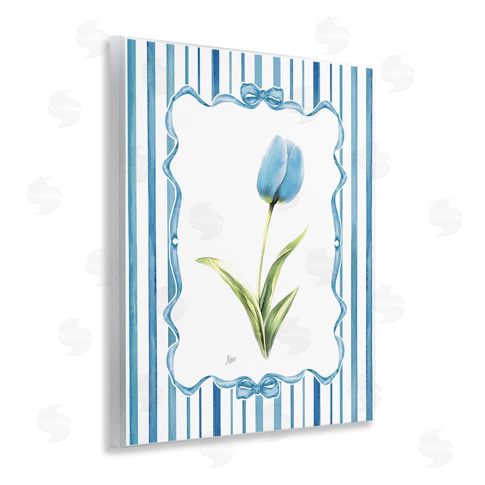 Nan Blue Tulip & Ribbon Border Wooden Wall Plaque Art Print