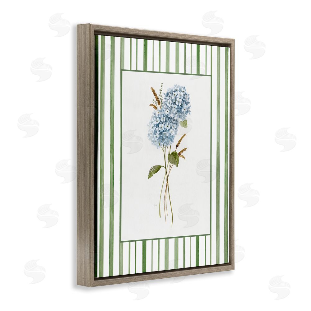 Nan Blue Hydrangea & Dried Wheat Brown Floating Frame Canvas Wall Art Print