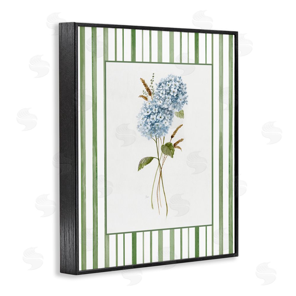 Nan Blue Hydrangea & Dried Wheat Black Framed Giclee Wall Art Print