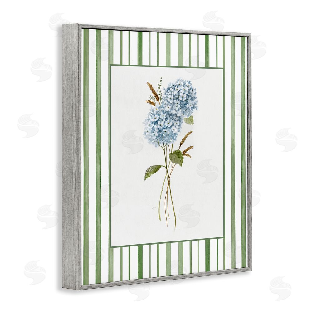 Nan Blue Hydrangea & Dried Wheat Gray Framed Giclee Wall Art Print
