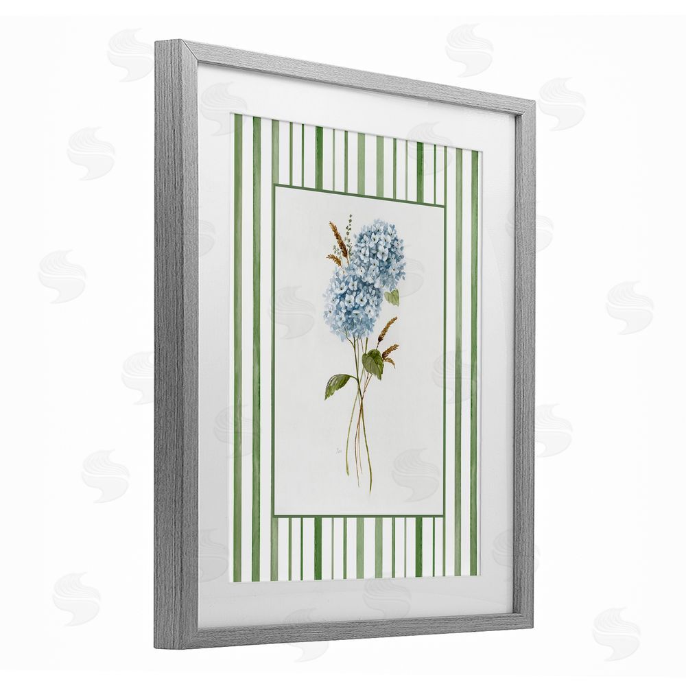 Nan Blue Hydrangea & Dried Wheat Gray Framed Print Under Glass Wall Art