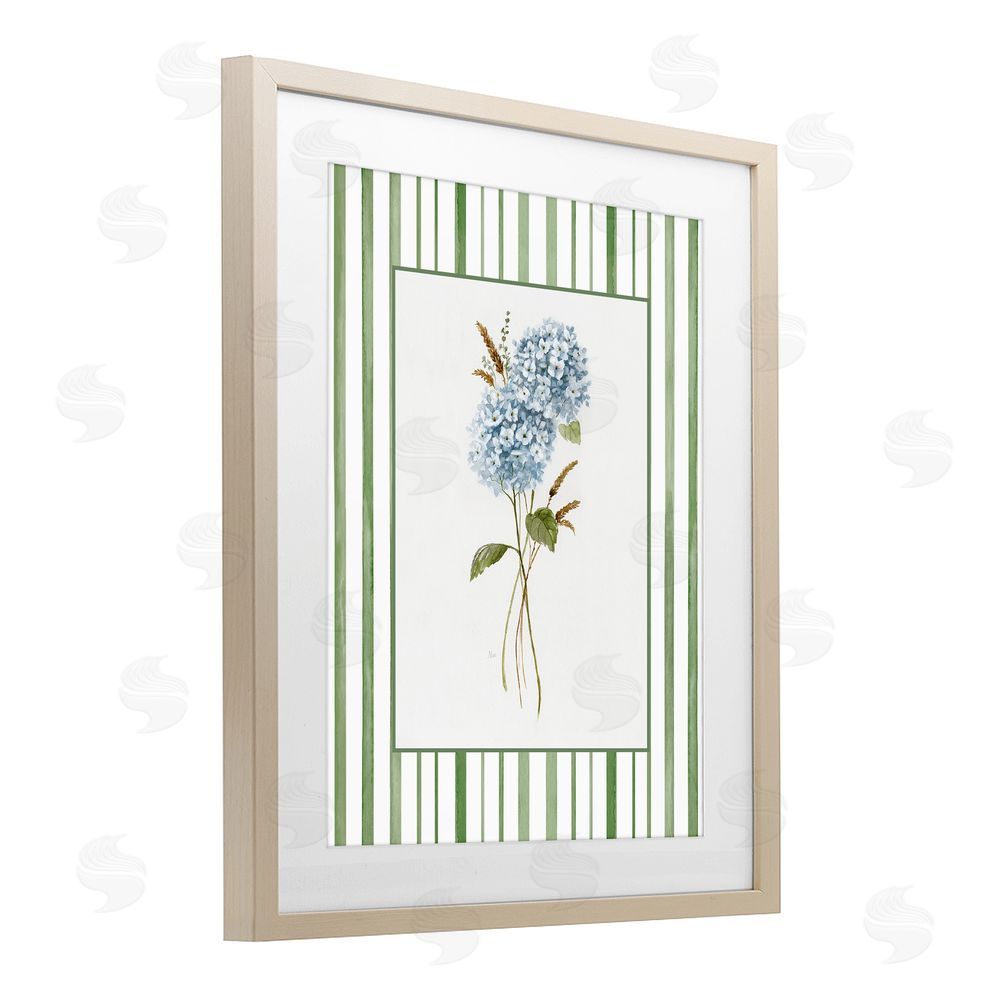 Nan Blue Hydrangea & Dried Wheat Brown Framed Print Under Glass Wall Art
