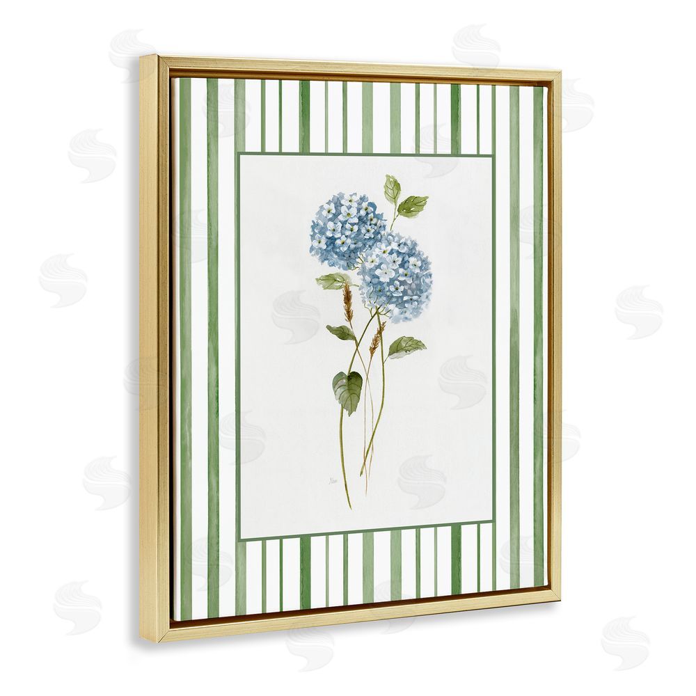 Nan Delicate Hydrangea & Dried Wheat Gold Floating Frame Canvas Wall Art Print