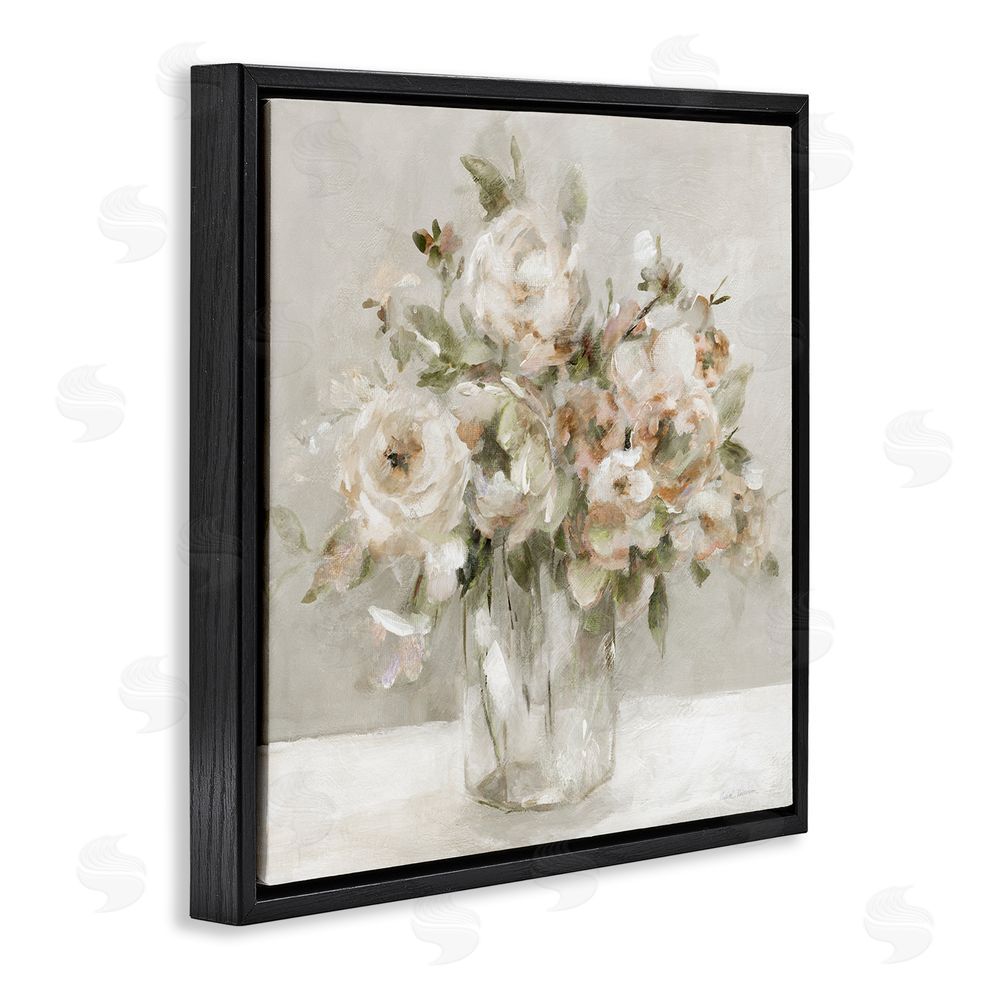 Carol Robinson Soft Neutral Floral Still Life Black Floating Frame Canvas Wall Art Print