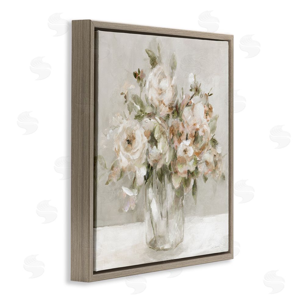 Carol Robinson Soft Neutral Floral Still Life Brown Floating Frame Canvas Wall Art Print