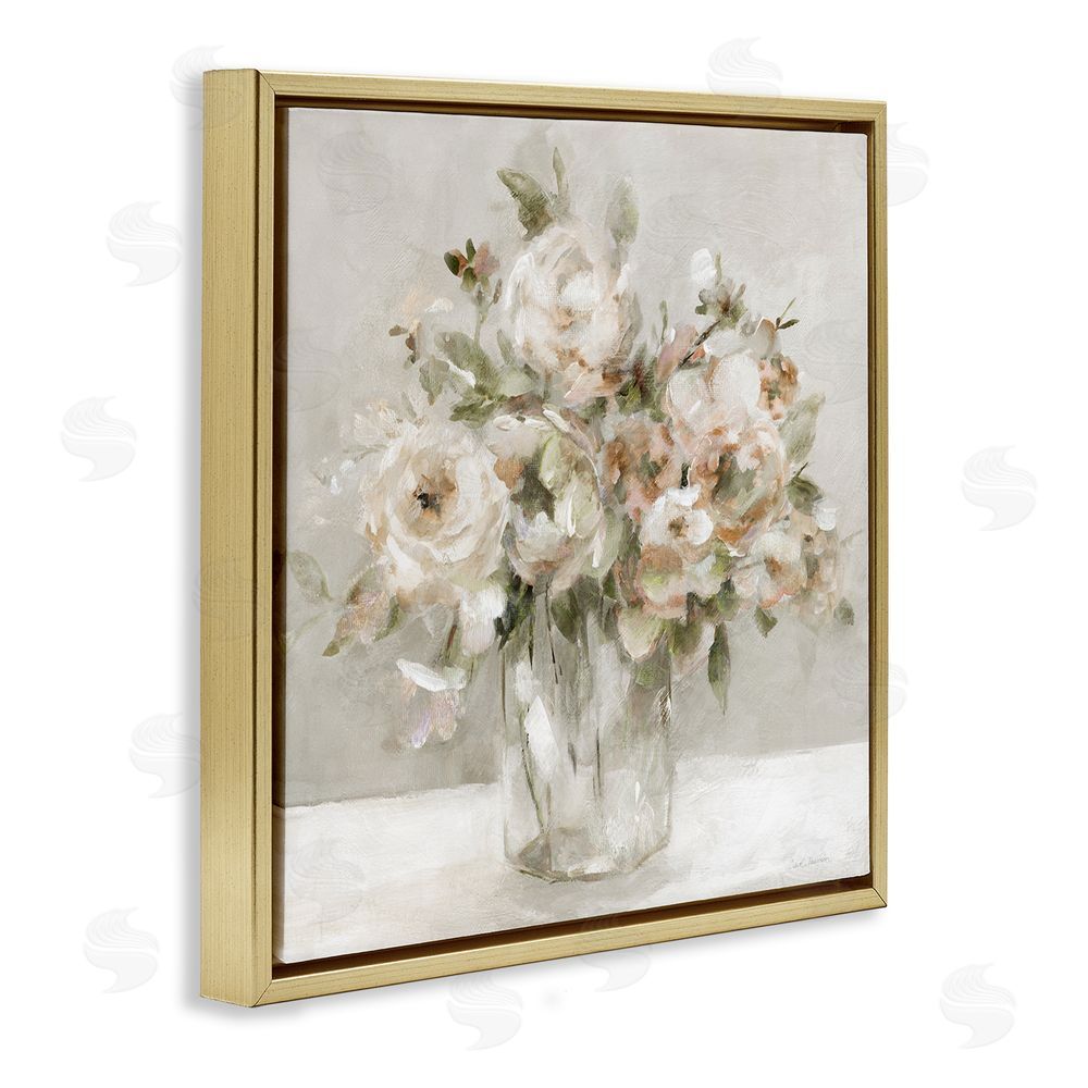 Carol Robinson Soft Neutral Floral Still Life Gold Floating Frame Canvas Wall Art Print