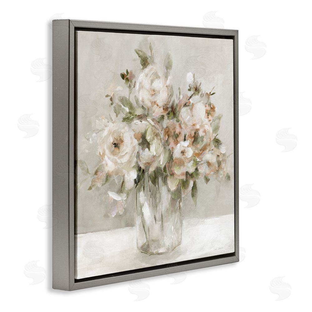 Carol Robinson Soft Neutral Floral Still Life Gray Floating Frame Canvas Wall Art Print
