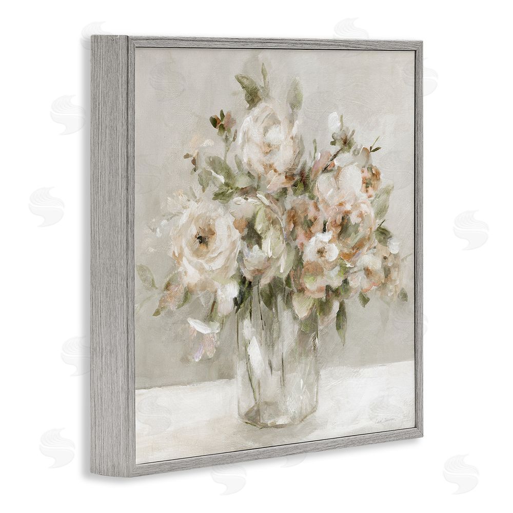 Carol Robinson Soft Neutral Floral Still Life Gray Framed Giclee Wall Art Print