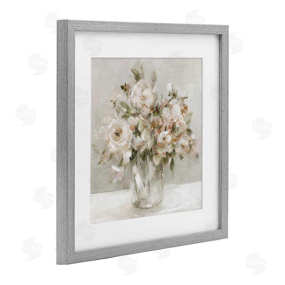 Carol Robinson Soft Neutral Floral Still Life Gray Framed Print Under Glass Wall Art