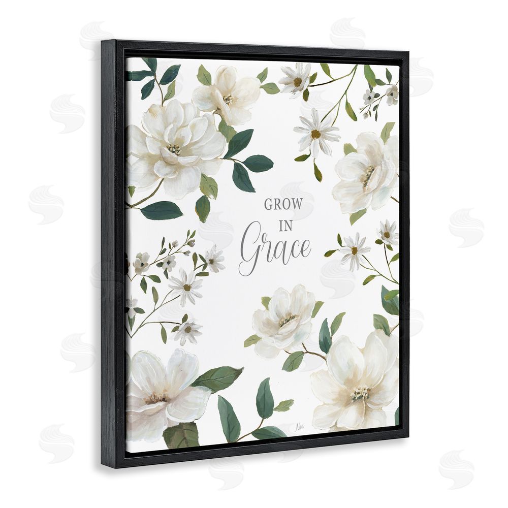 Nan Floral Grow In Grace Black Floating Frame Canvas Wall Art Print