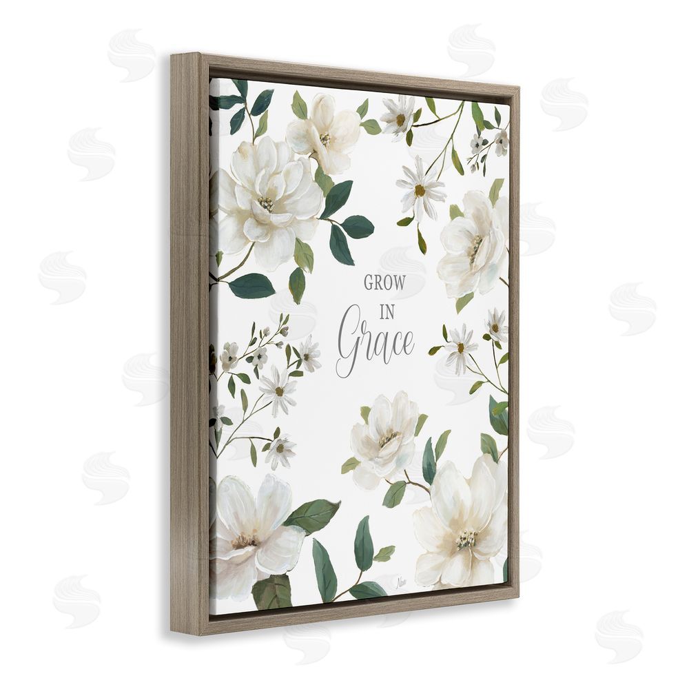 Nan Floral Grow In Grace Brown Floating Frame Canvas Wall Art Print