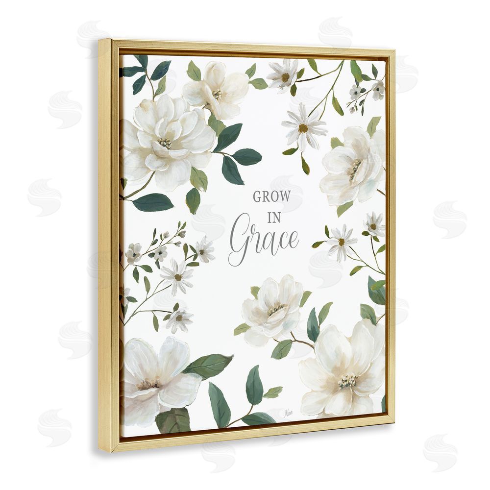Nan Floral Grow In Grace Gold Floating Frame Canvas Wall Art Print