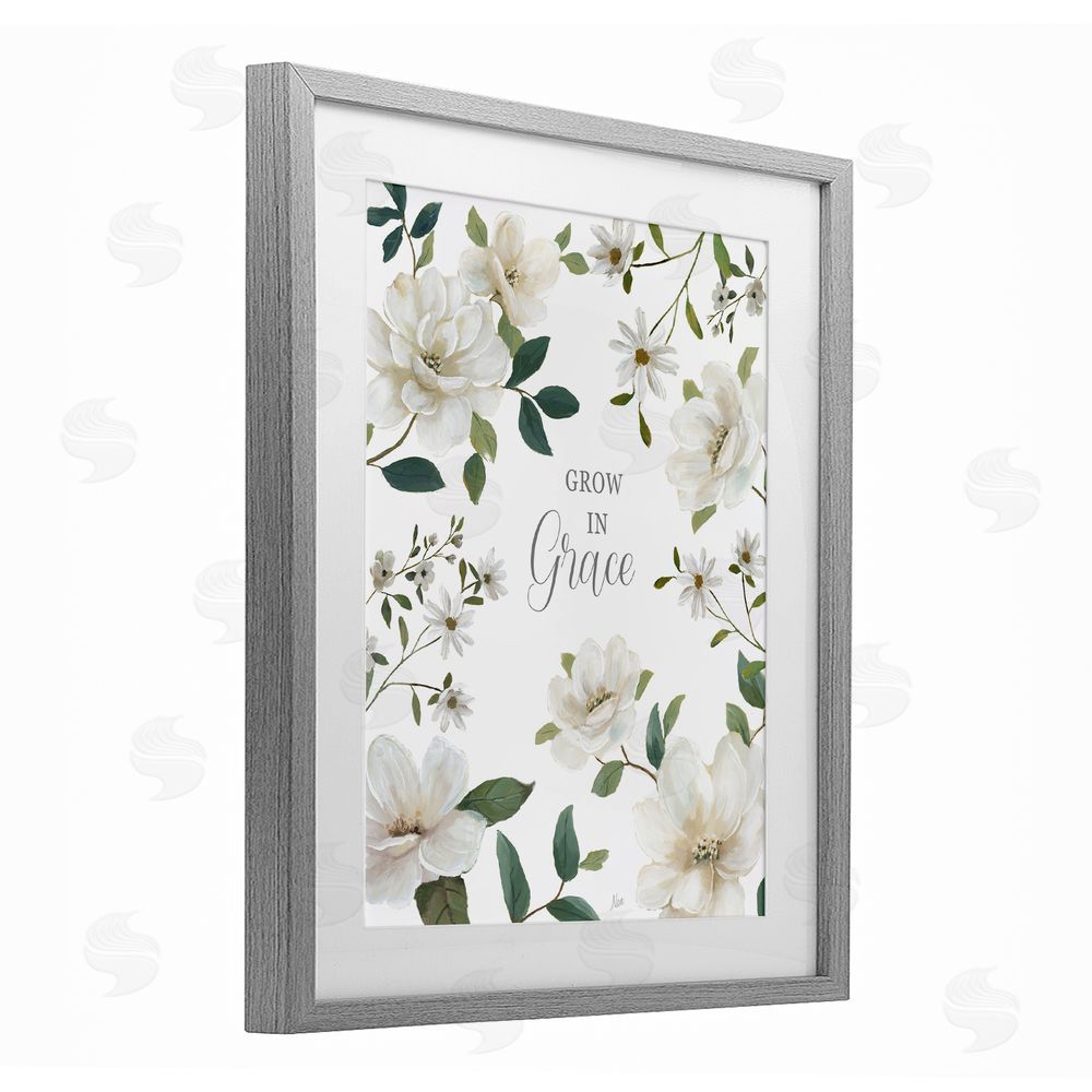 Nan Floral Grow In Grace Gray Framed Print Under Glass Wall Art