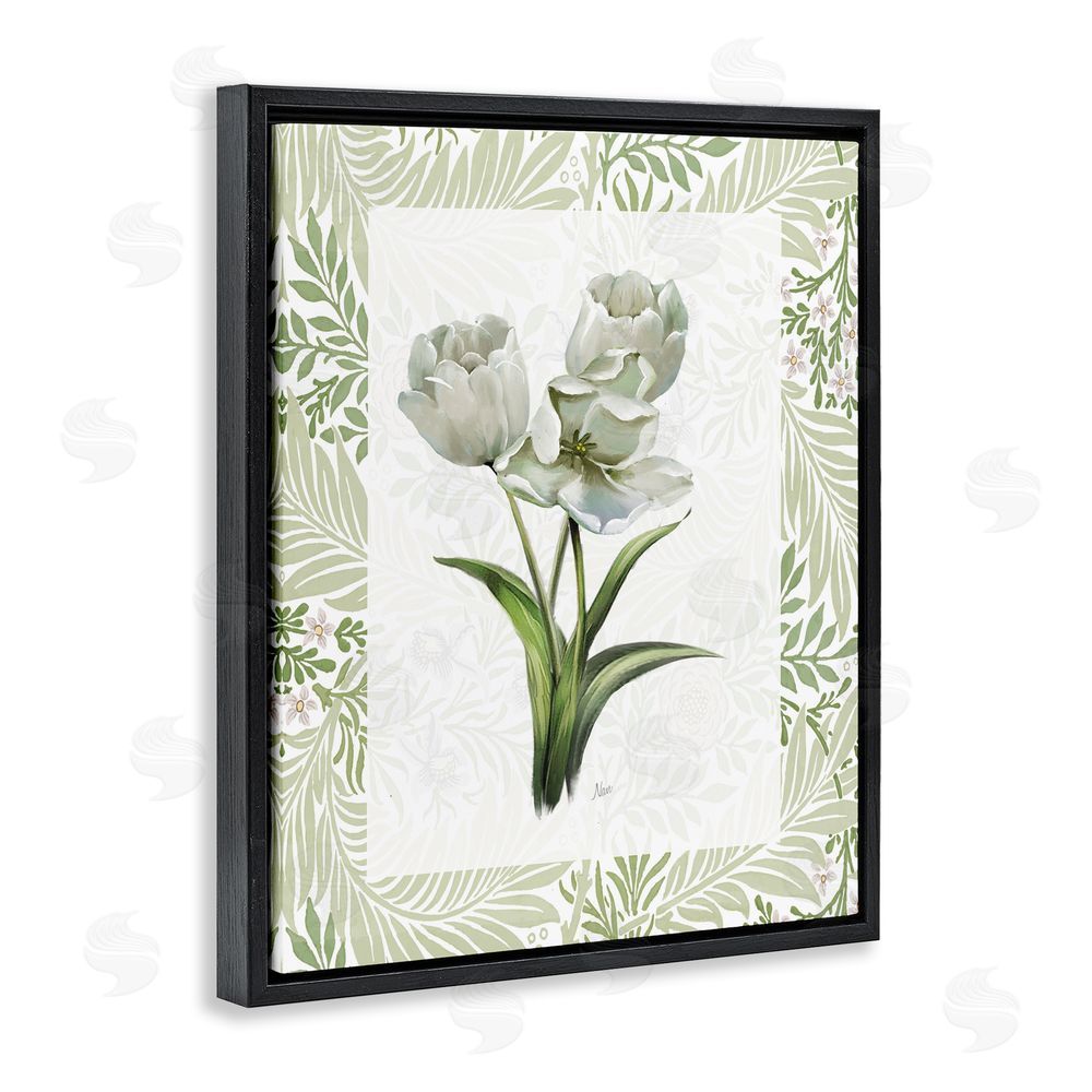 Nan Fresh Spring Tulip Bouquet Black Floating Frame Canvas Wall Art Print