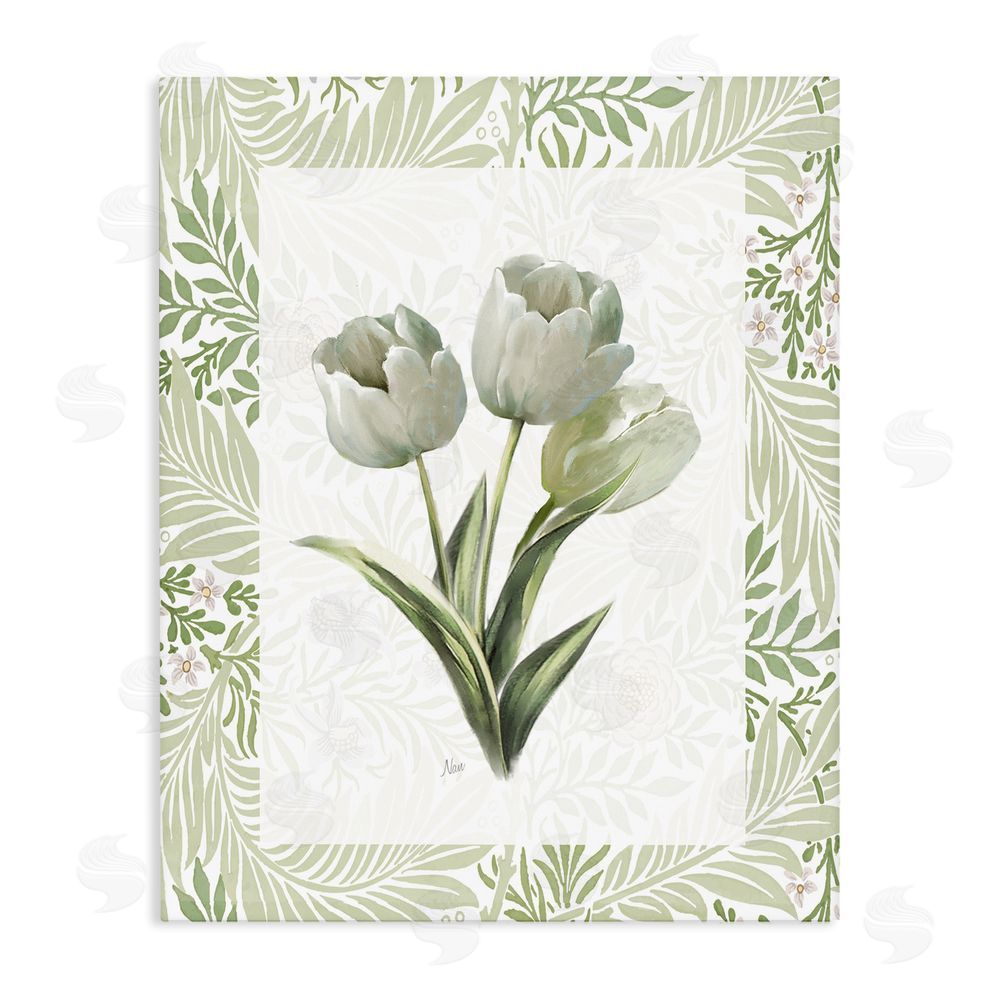 Nan Pale Green Tulip Trio Stretched Canvas Wall Art Print