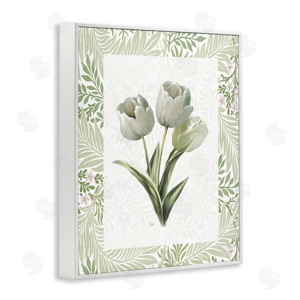 Nan Pale Green Tulip Trio White Framed Giclee Wall Art Print