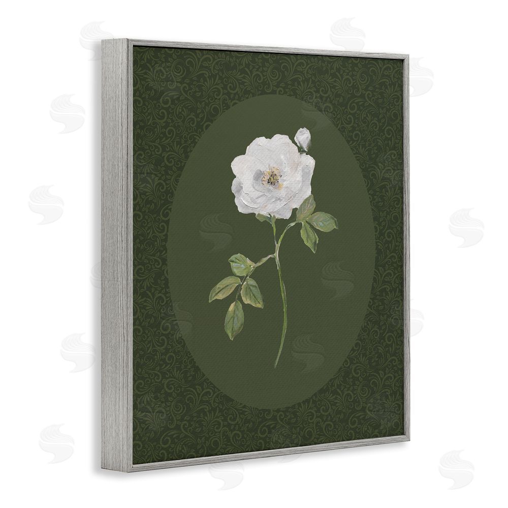 Sally Swatland Emerald & White Oval Rose Gray Framed Giclee Wall Art Print