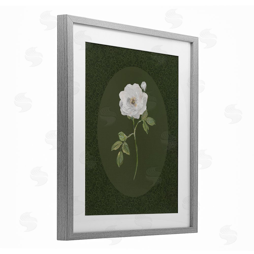 Sally Swatland Emerald & White Oval Rose Gray Framed Print Under Glass Wall Art
