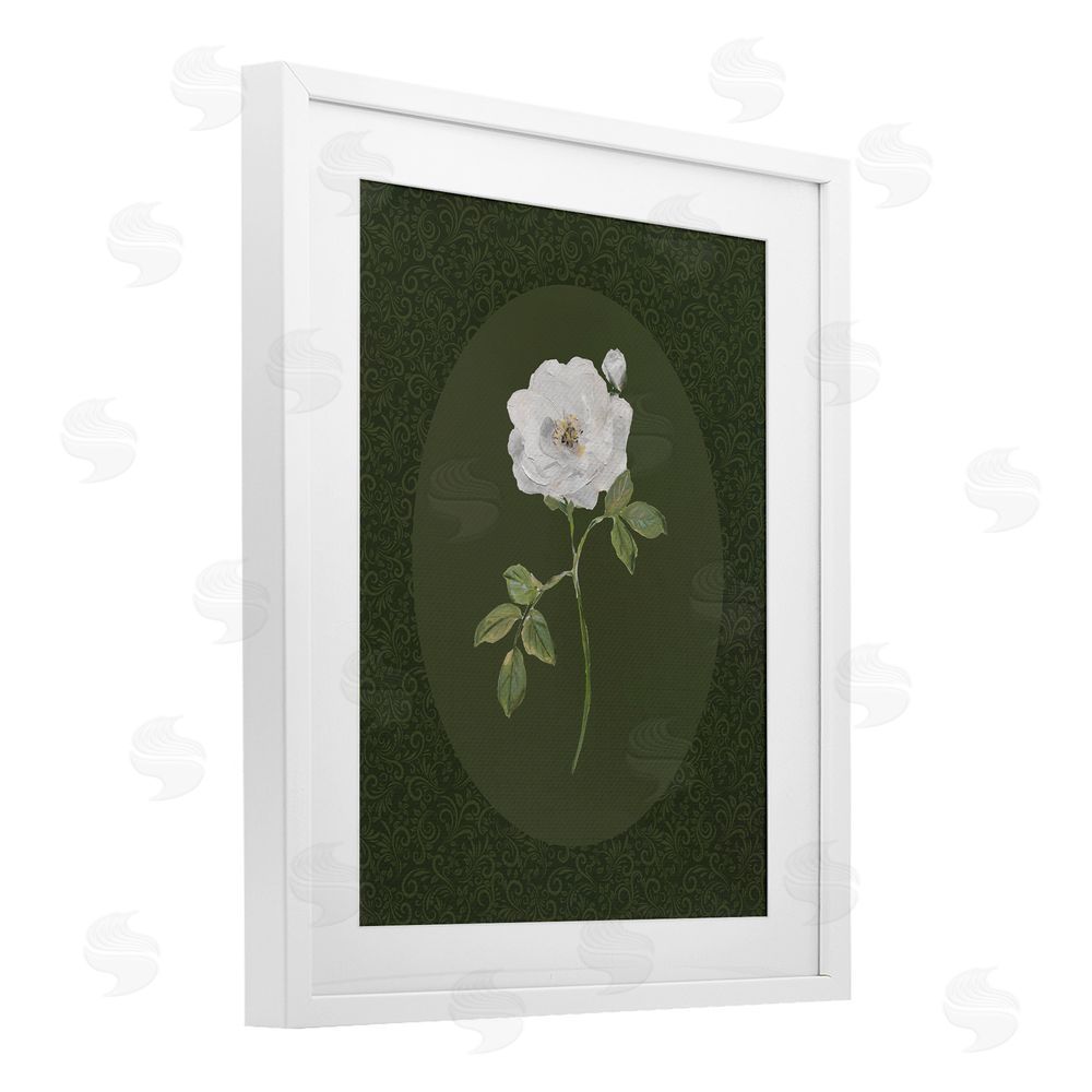 Sally Swatland Emerald & White Oval Rose White Framed Print Under Glass Wall Art