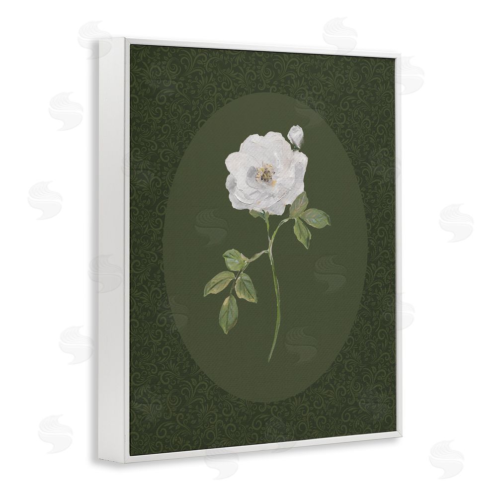 Sally Swatland Emerald & White Oval Rose White Framed Giclee Wall Art Print