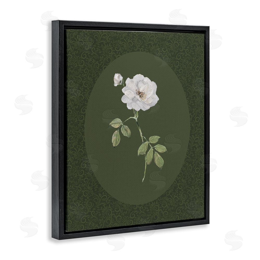 Sally Swatland White Rose on Emerald Black Floating Frame Canvas Wall Art Print