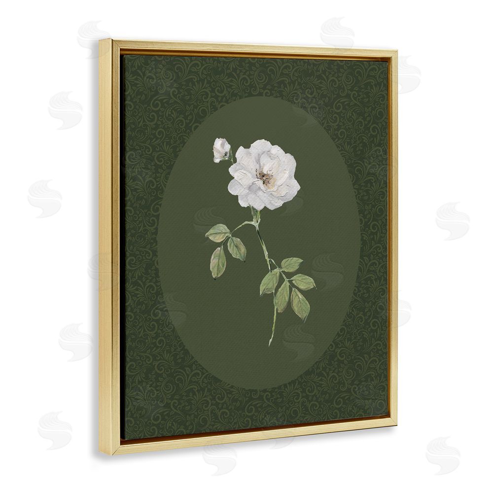Sally Swatland White Rose on Emerald Gold Floating Frame Canvas Wall Art Print