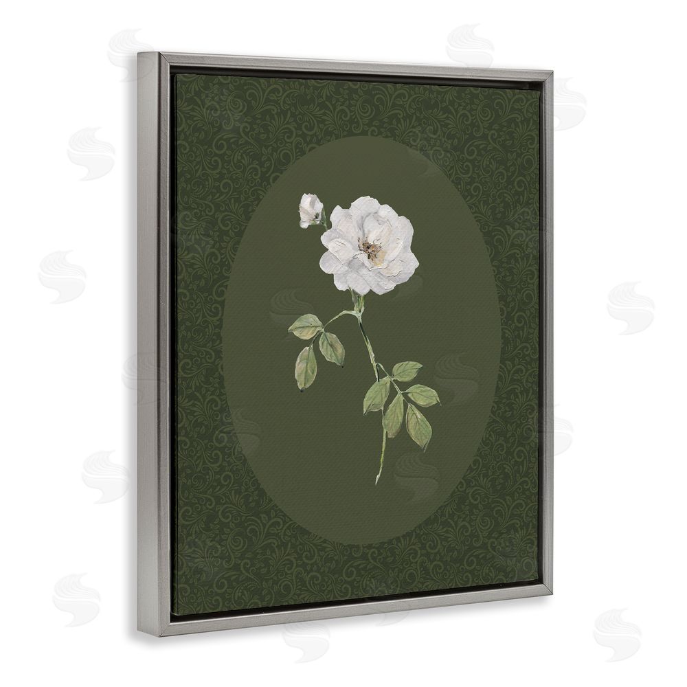 Sally Swatland White Rose on Emerald Gray Floating Frame Canvas Wall Art Print