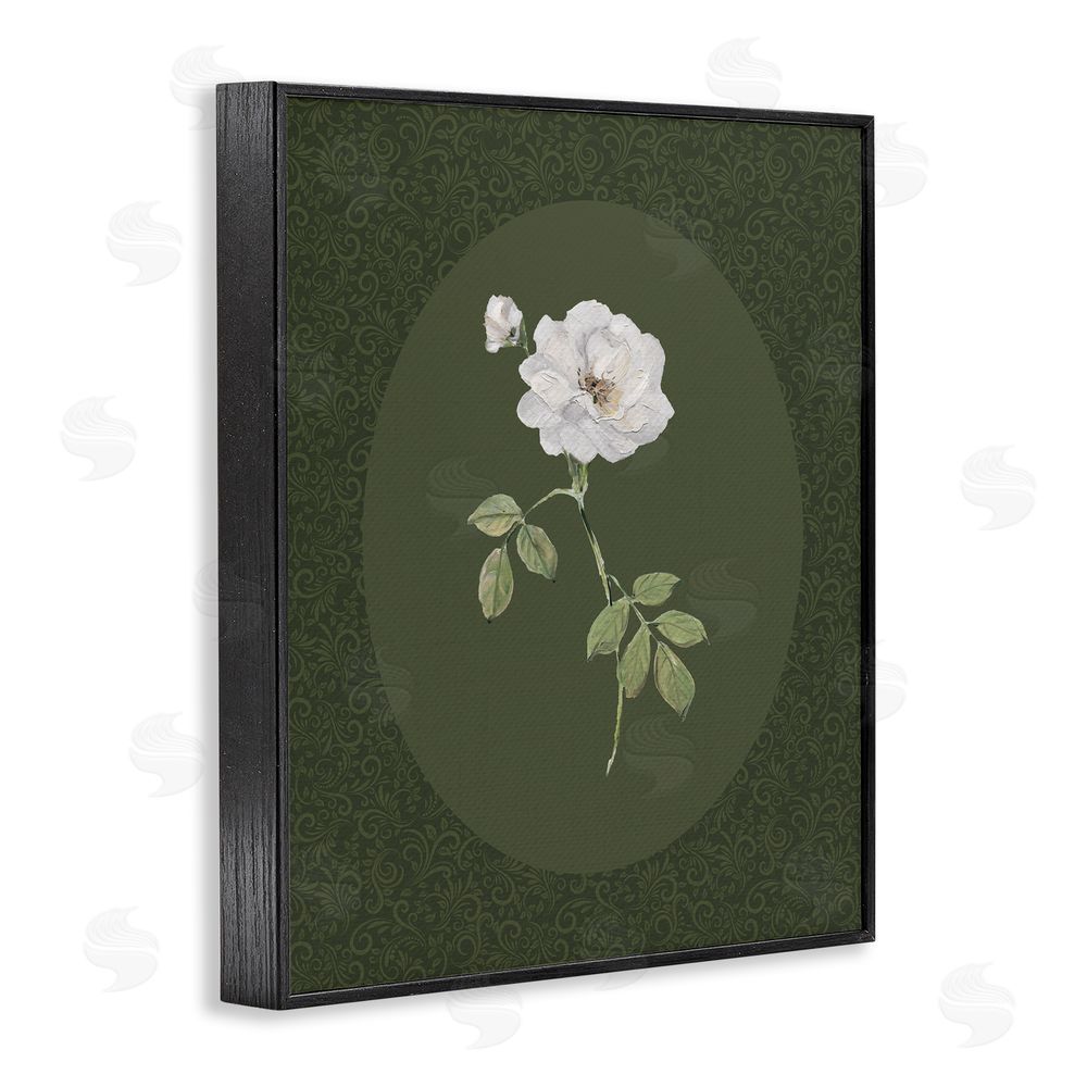 Sally Swatland White Rose on Emerald Black Framed Giclee Wall Art Print