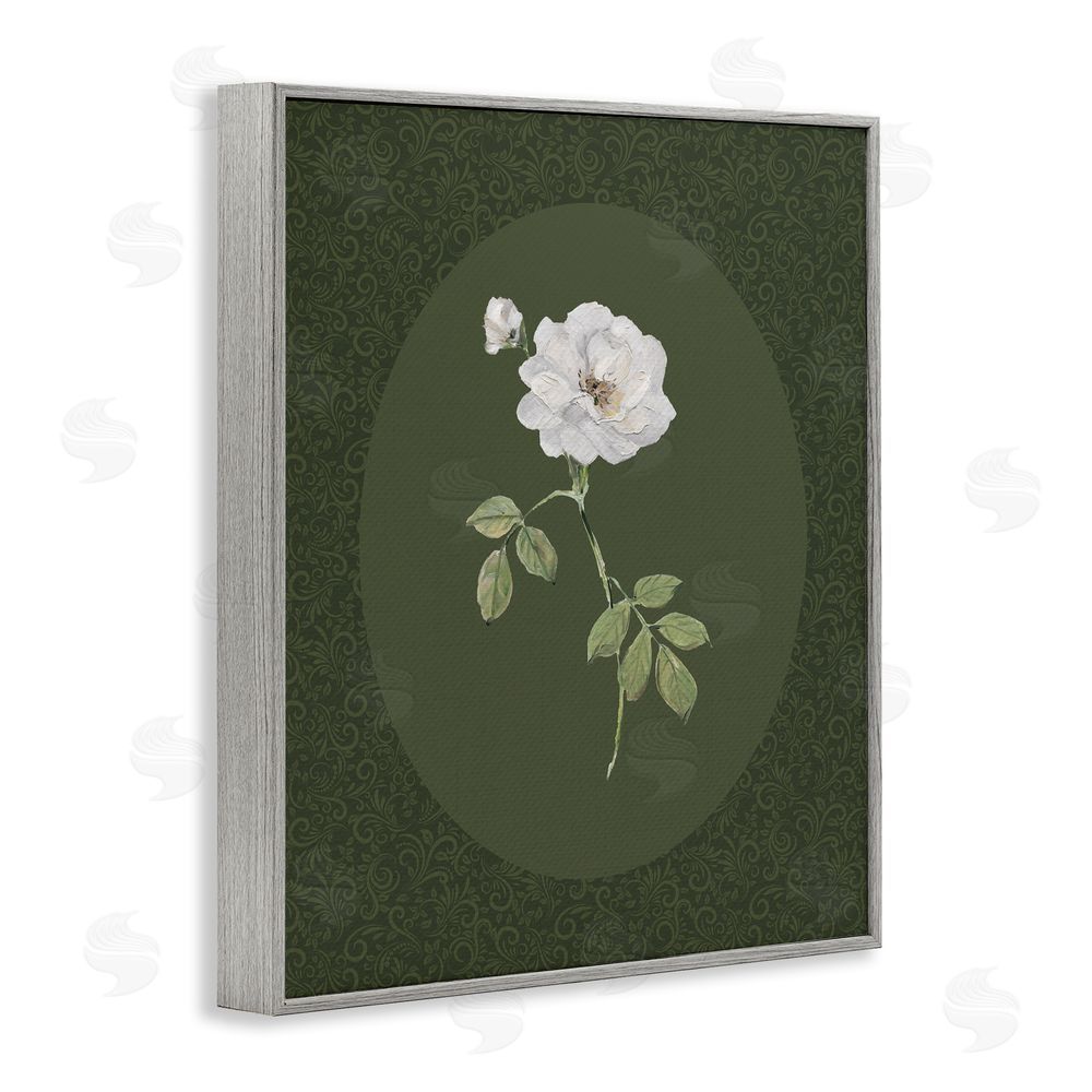 Sally Swatland White Rose on Emerald Gray Framed Giclee Wall Art Print