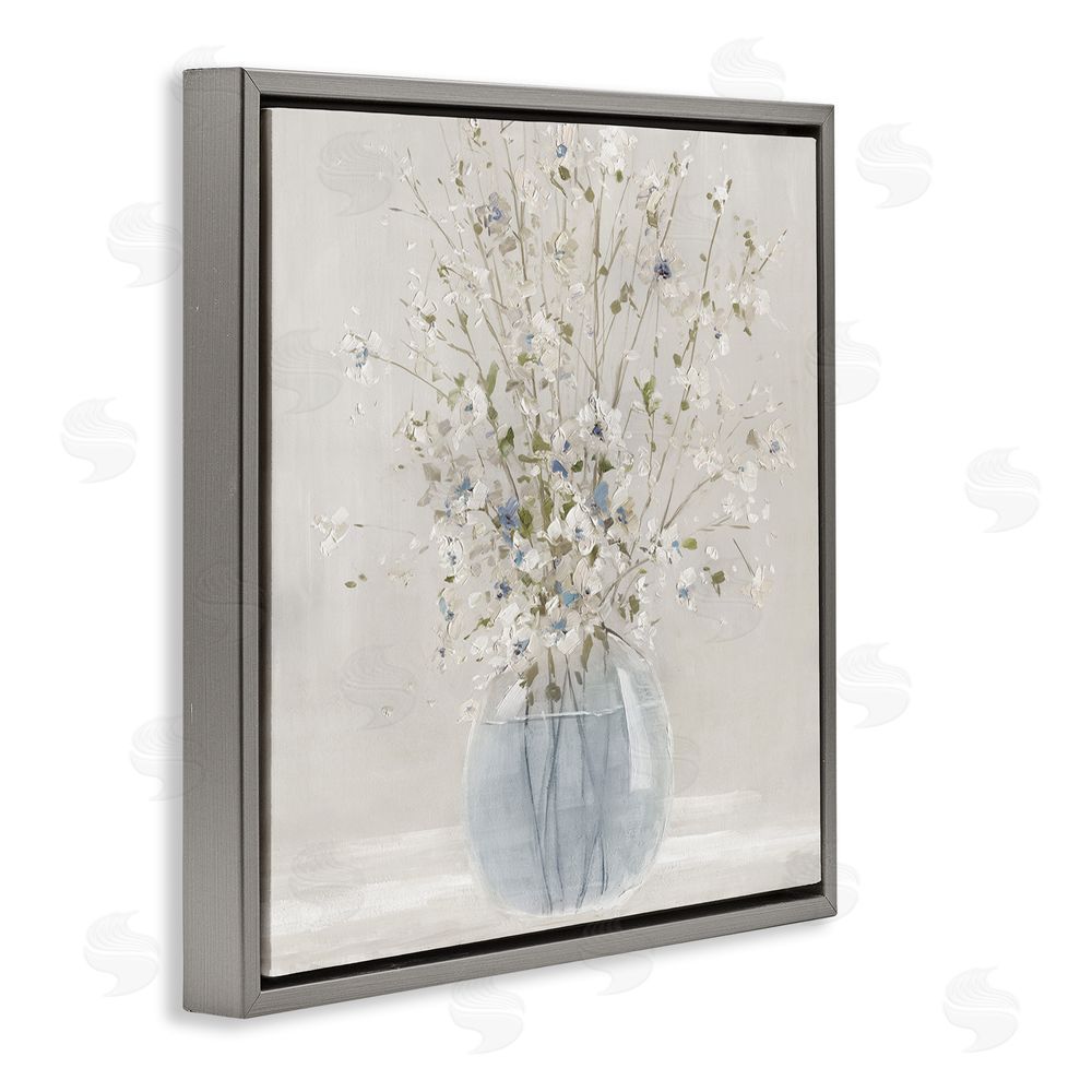 Carol Robinson Serene Glass Vase Bouquet Gray Floating Frame Canvas Wall Art Print