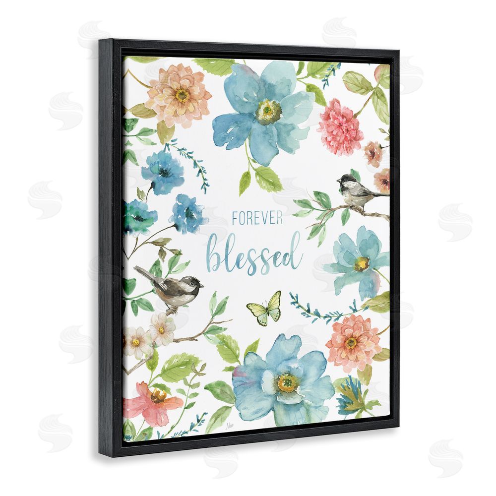 Nan Forever Blessed Pink & Blue Black Floating Frame Canvas Wall Art Print
