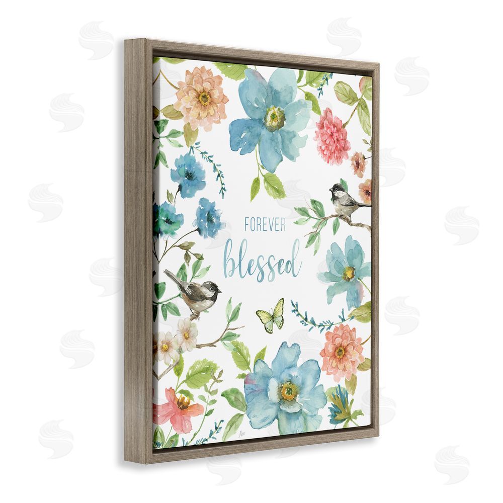 Nan Forever Blessed Pink & Blue Brown Floating Frame Canvas Wall Art Print