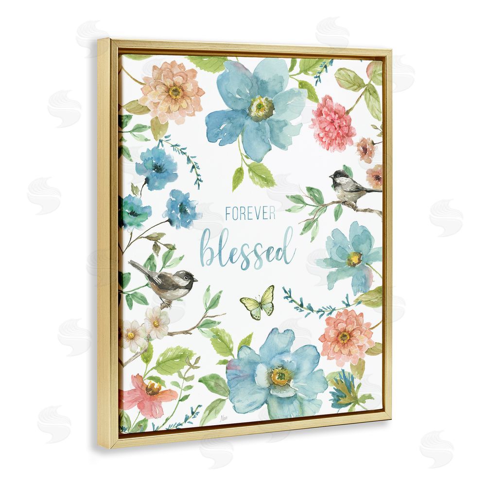 Nan Forever Blessed Pink & Blue Gold Floating Frame Canvas Wall Art Print
