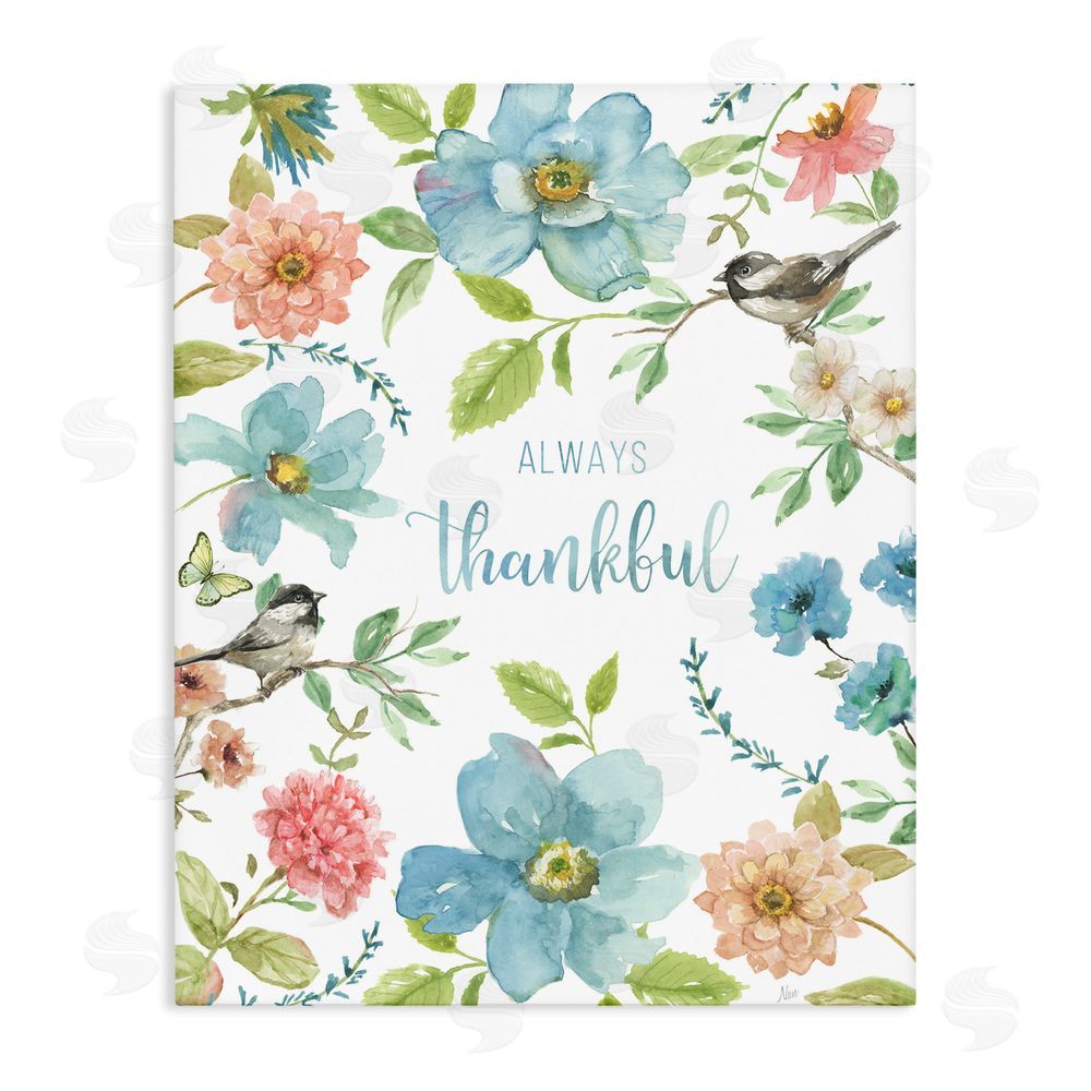 Nan Always Thankful Pink & Blue Stretched Canvas Wall Art Print