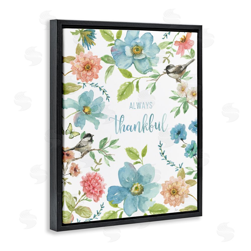 Nan Always Thankful Pink & Blue Black Floating Frame Canvas Wall Art Print