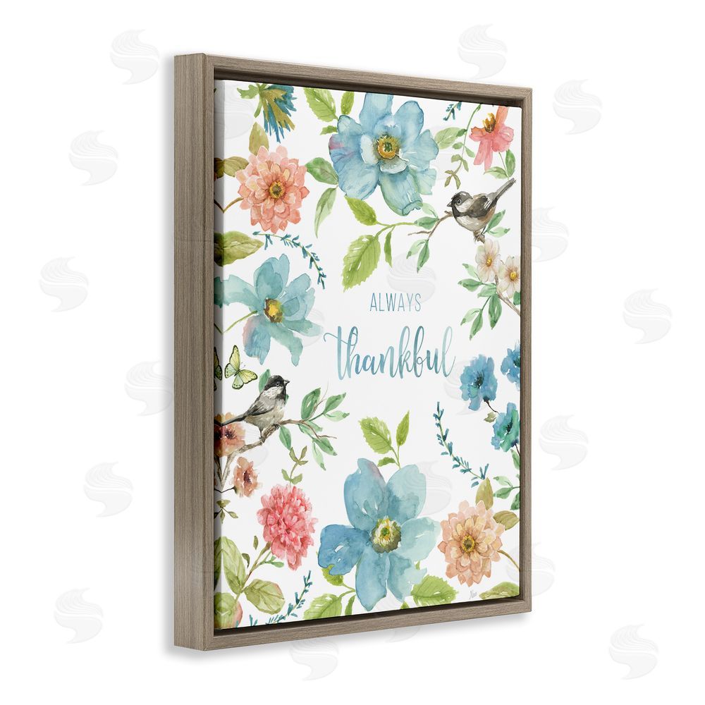 Nan Always Thankful Pink & Blue Brown Floating Frame Canvas Wall Art Print
