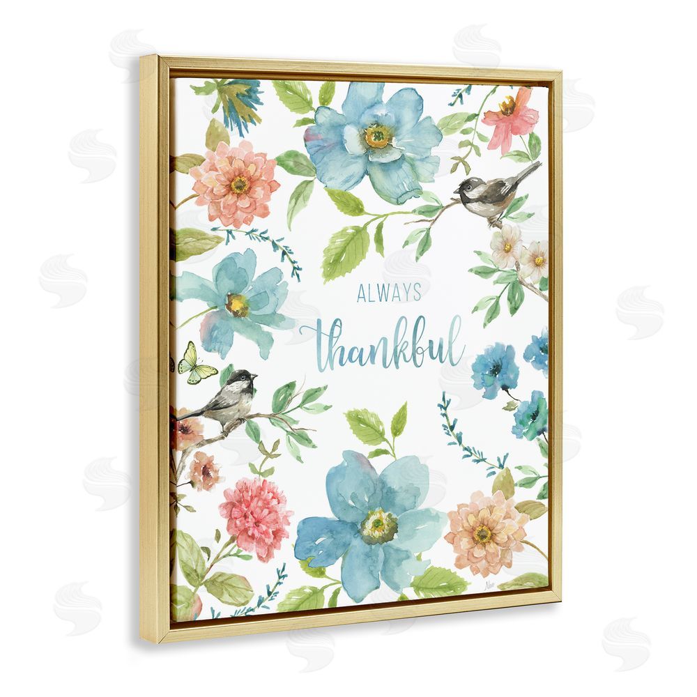 Nan Always Thankful Pink & Blue Gold Floating Frame Canvas Wall Art Print